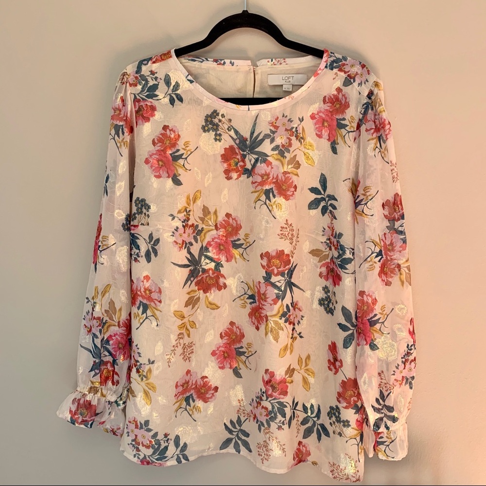 LOFT iridescent accent floral top